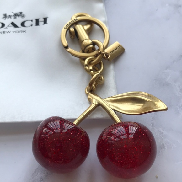Coach Accessories - COACH Gold Cherry Keychain with Red Glitter Cherries
